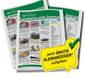 3 beispielhafte Landwirt.com Journale, wo jeweils das Titelblatt sichtbar ist, mit einer zusätzlichen Aufschrift: Jetzt gratis Kleinanzeigen* aufgeben.