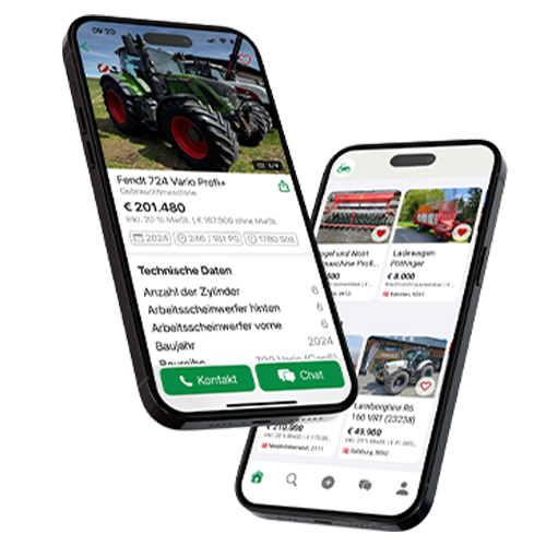 Symbolbild zweier Mobiltelefone mit der Landwirt.com App auf den Bildschirmen